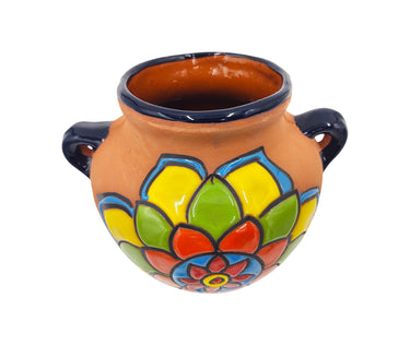 Mexican Talavera Terracotta Cubanito Wall Planter Pot, Hand Painted Traditional Maceta de Pared for Home & Garden Décor - Dark Blue Trim Trim